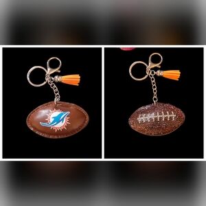 Sparkly Miami Dolphins Football Bag Charm/ Keychain with Orange Tassel